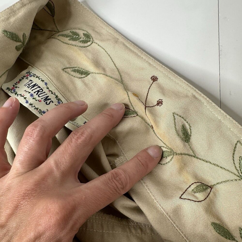 Tantrums Embroidered Floral Khaki‎ Jacket Size XL Vintage Fall Cottagecore Boho - Picture 13 of 16